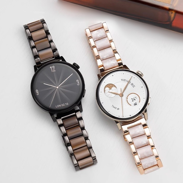 Elegant Resin Metal Watch Strap สาย huawei watch gt4 Strap Huawei GT2/GT2e/GT3/GT3 pro/GT2pro Huawei watch 4 สาย huawei watch gt 4 สาย Amazfit Bip 5 Strap Amazfit Bip 3 Pro ,GTS2,GTS3 สาย Amazfit GTS 4 mini สาย Galaxy Watch 6 Strap