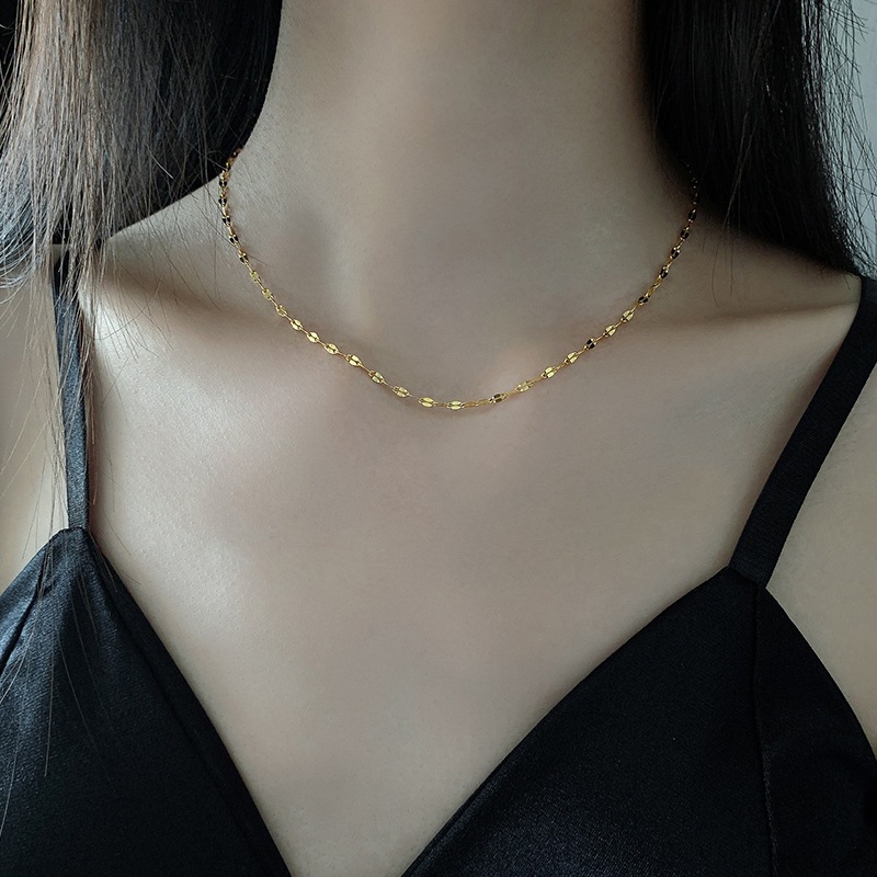 Ht ไทเทเนียมเหล ็ กชุบ 18K Gold Colorfast สร ้ อยคอสแตนเลสบางโซ ่ กระดูกไหปลาร ้ าอุปกรณ ์ เสริม ราคา ถูกที่สุด ดีลบีเคเค แกลเลอรีภาพที่ 6