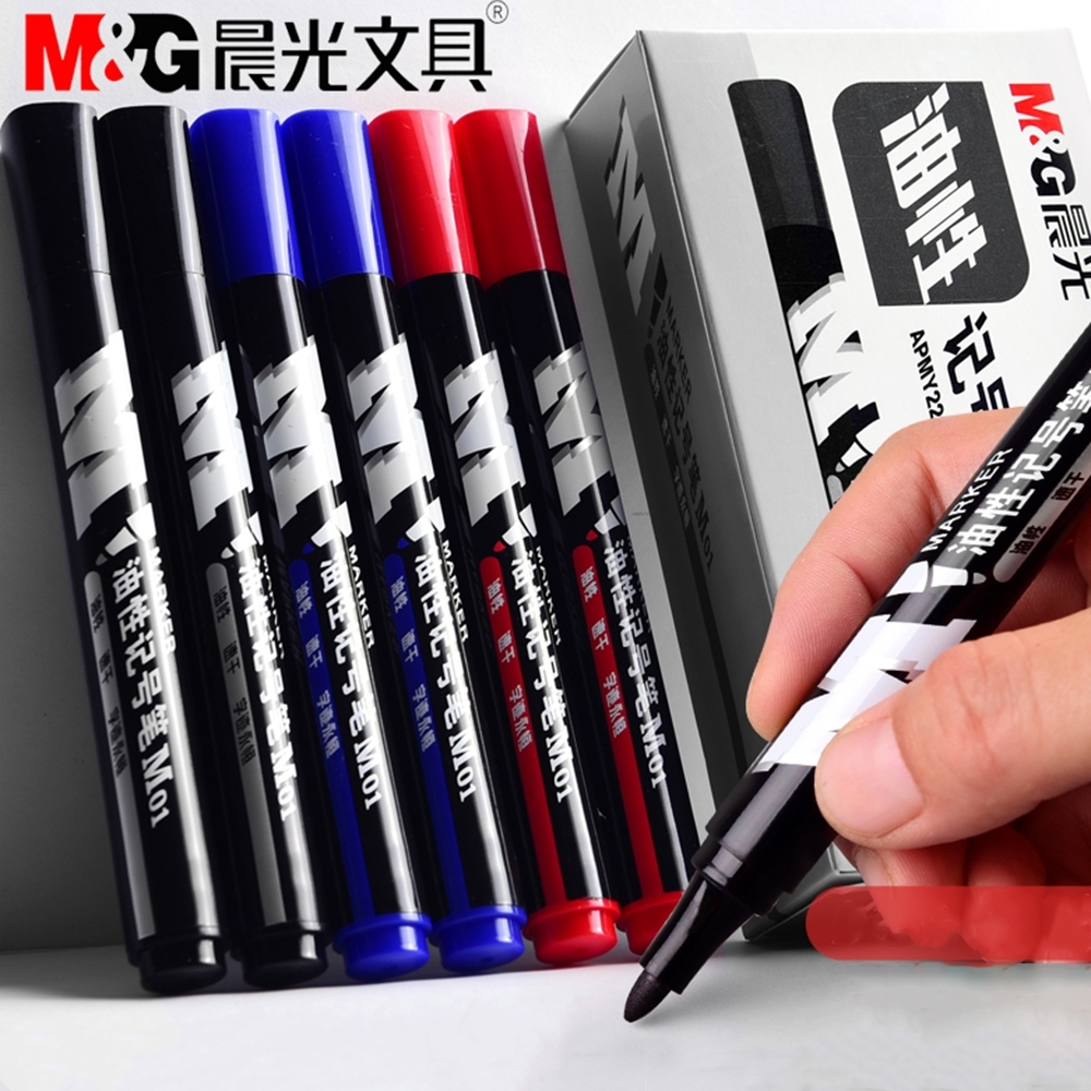 M&g ถาวร Marker Oily Marker ปากกาชื่อปากกากันน้ํา Logistics เครื่องหมายปากกาแห้ง Fast Low Odor Ink เครื่องเขียน