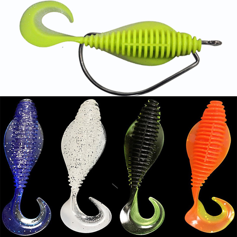 1 ชิ ้ นหนอนใหญ ่ พลาสติกนุ ่ มเข ็ มหางตกปลาเหยื ่ อ + เหล ็ กคาร ์ บอนสูง Crank Barbed Hook สําหรับตกปลานุ ่ ม Hook
