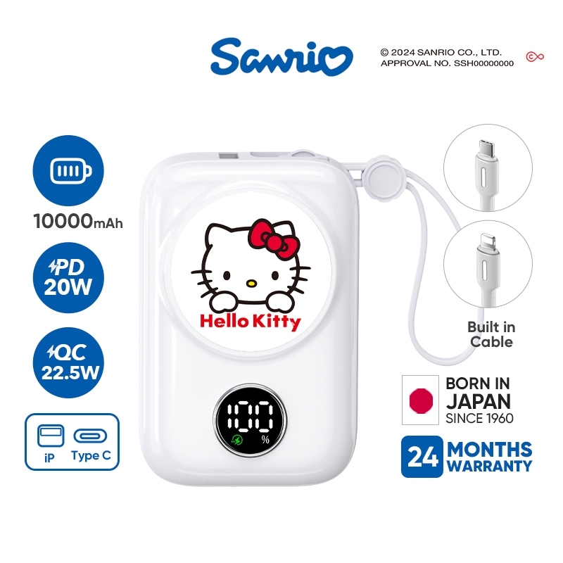 Sanrio Hello Kitty Power Bank พาวเวอร์แบงค์ 10000mAh 22.5W  Built in IP/Type-C Cable LED Display พาวเวอร์แบงค์