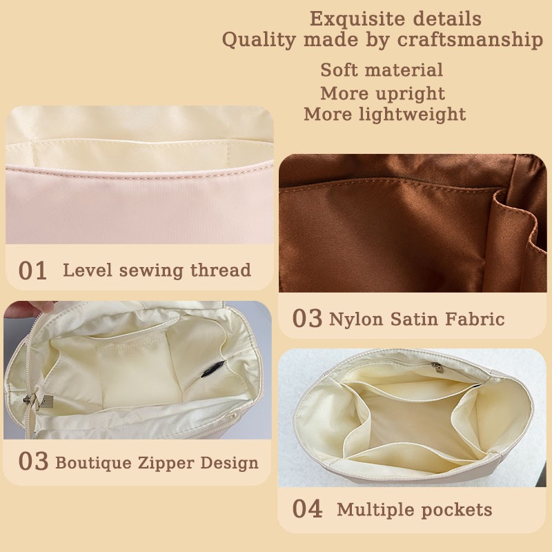 HERMES ใส่กระเป๋าออแกไนเซอร์มีซิปสําหรับเฮอร์มีส พิโคติน ซับกระเป๋าไนล่อนซาตินสิ่งทอลายทแยงกันน้ํากระเป๋าด้านใน