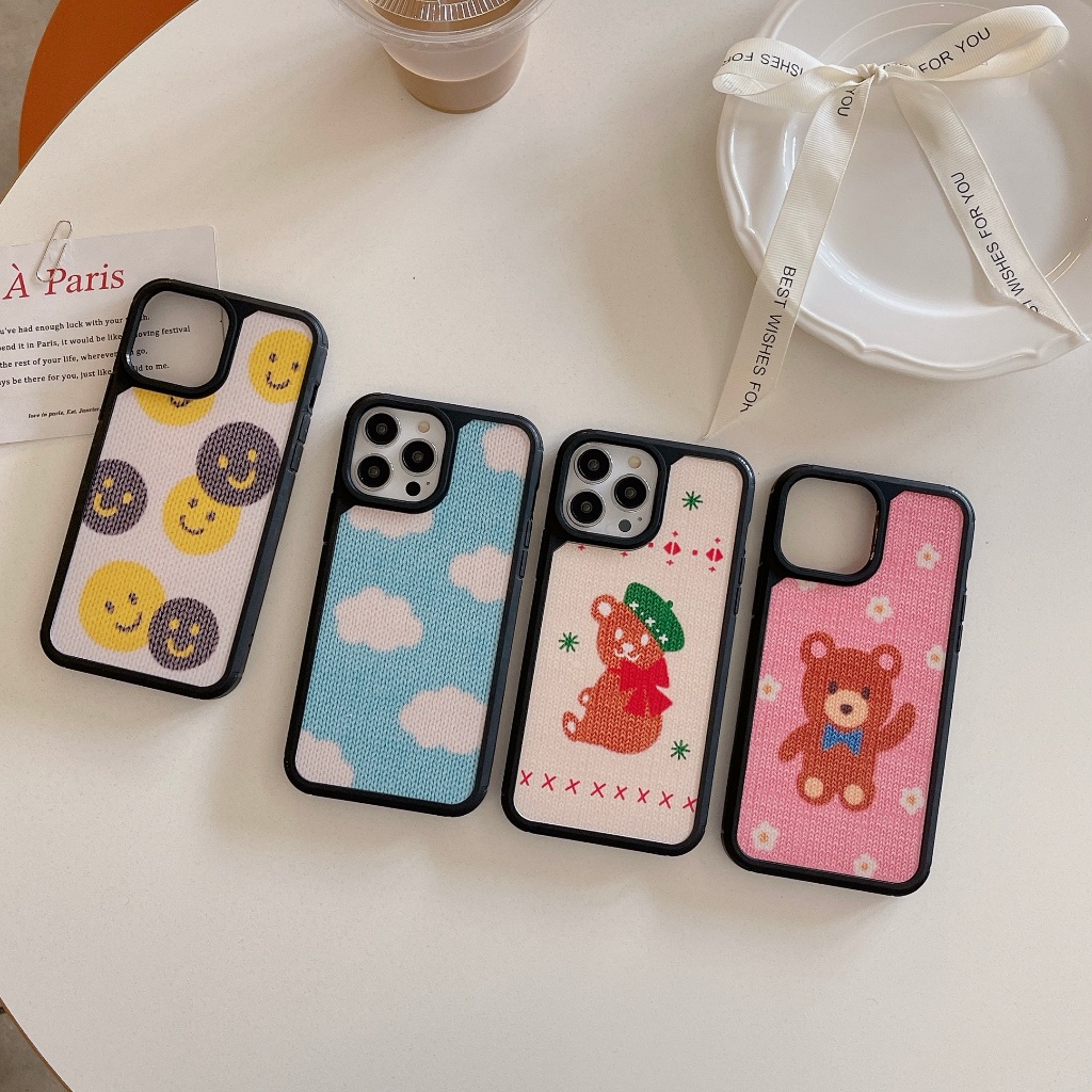 SAMSUNG สําหรับsamsung S25 S24 S23 S22 Ultraน่ารักหมีSmile Face CloudsกรณีGalaxy S23FE A05S A55 A35 A25 A54 5G HardกลับกรณีA34 A13 A14 เกราะกันกระแทกA04S A23 M13 M13
