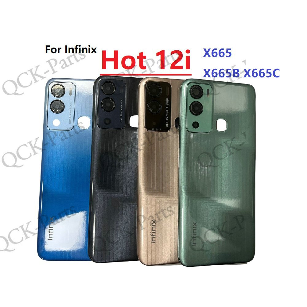ฝาหลังแบตเตอรี่สําหรับ Infinix Hot 12i X665 X665B X665C ด้านหลังประตูด้านหลังกรณีเลนส์กล้องแก้ว