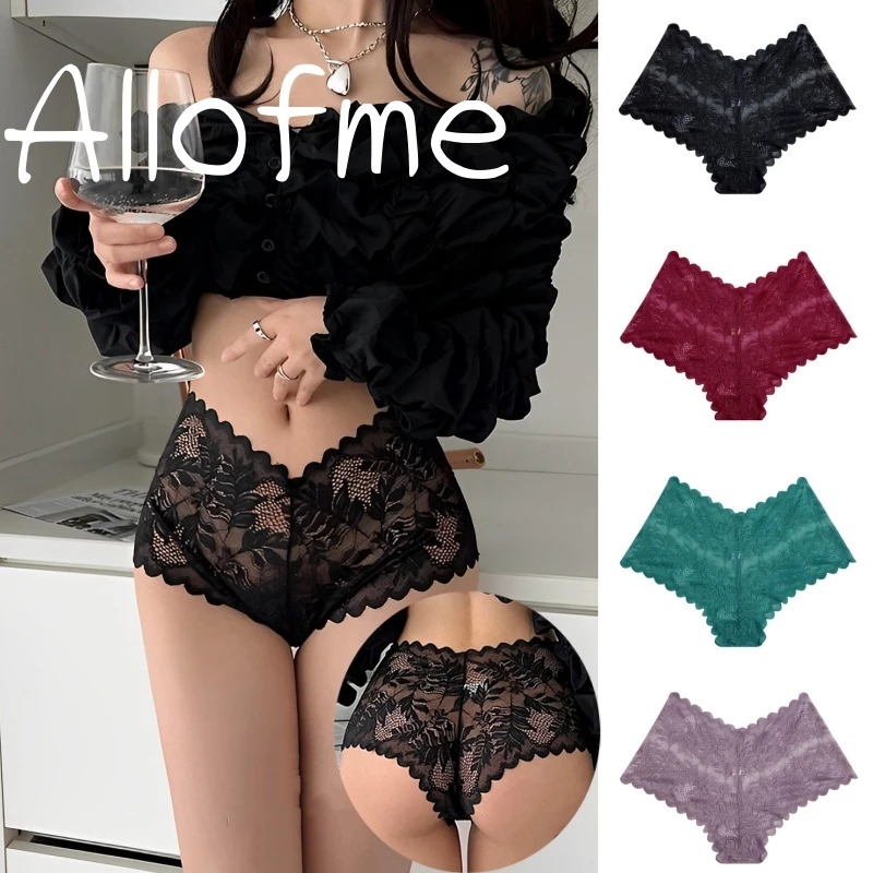 Allofme กางเกงชั้นใน วีเอว ลูกไม้ เซ็กซี่ นุ่ม และระบายอากาศ สําหรับผู้หญิง