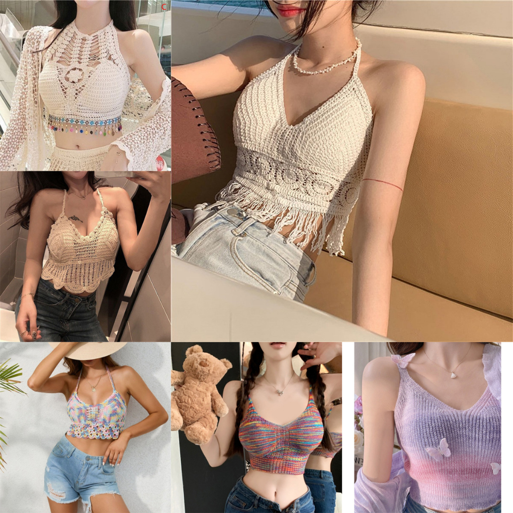 เสื้อครอปท็อป แต่งพู่ แบบรูกลวง เหมาะกับเดินชายหาด สําหรับผู้หญิง