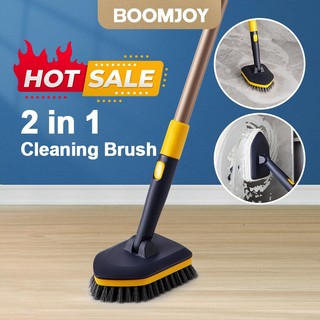 BOOMJOY Tub Tile Scrubber Brush 2 in 1 Cleaning Brush 58.2" Adjustable Telescopic Pole Stiff Bristles Scouring Pads Cleaning Tools