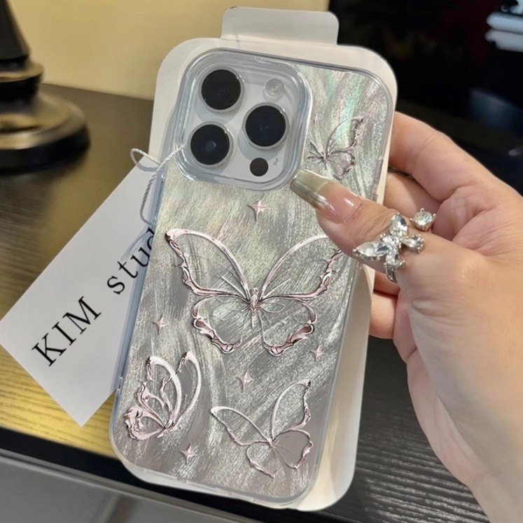 เคสโทรศัพท์มือถือ กันกระแทก ลายผีเสื้อ ประดับขนนก สะท้อนแสง หรูหรา สําหรับ for iPhone 16 15 14 13 12 11 Pro Max Plus