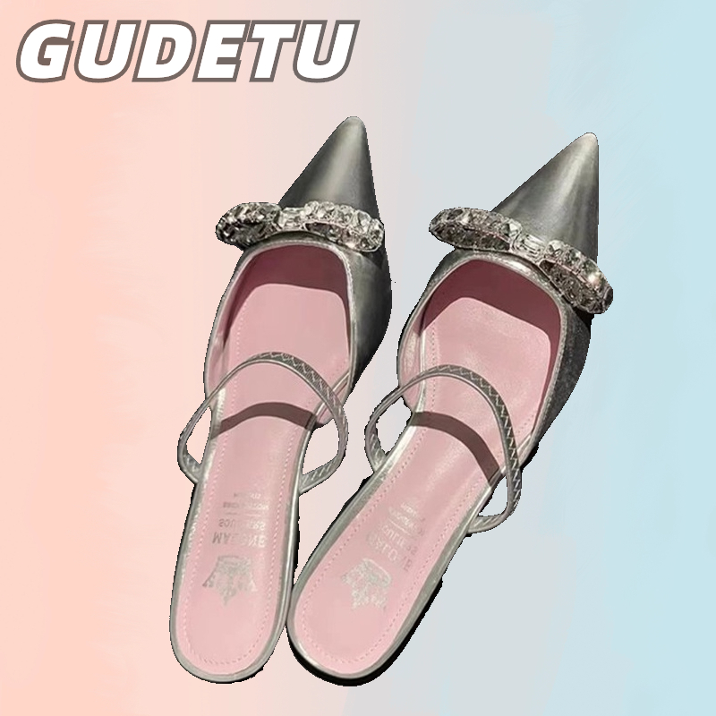 GUDETU.หนังถักเบนซิน, จมูกเรียบ, ระหว่างนิ้ว, ชมพู, เงิน, แฟชั่นฤดูร้อน, เหมาะสําหรับผู้หญิง