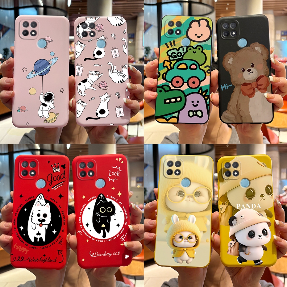 เคส OPPO A15 A15S A35 CPH2185 CPH2179 น ่ ารักกระต ่ ายแพนด ้ ารูปแบบเยลลี ่ ซิลิโคนกรณีโทรศัพท ์ นุ