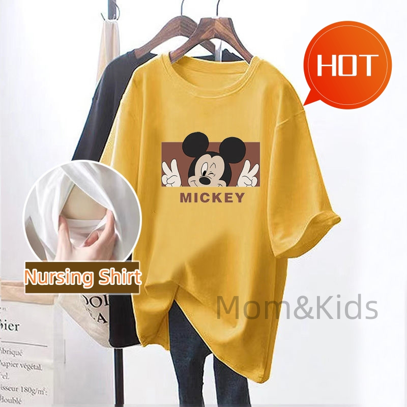 Mom & Kids 100kg Maternity Nursing Clothes แขนสั ้ น Maternity Tops สามารถให ้ นมบุตรแขนสั ้ นเสื ้ อยืดแฟชั ่ นฤดูร ้ อนหลังคลอด #Seluar Mengandung