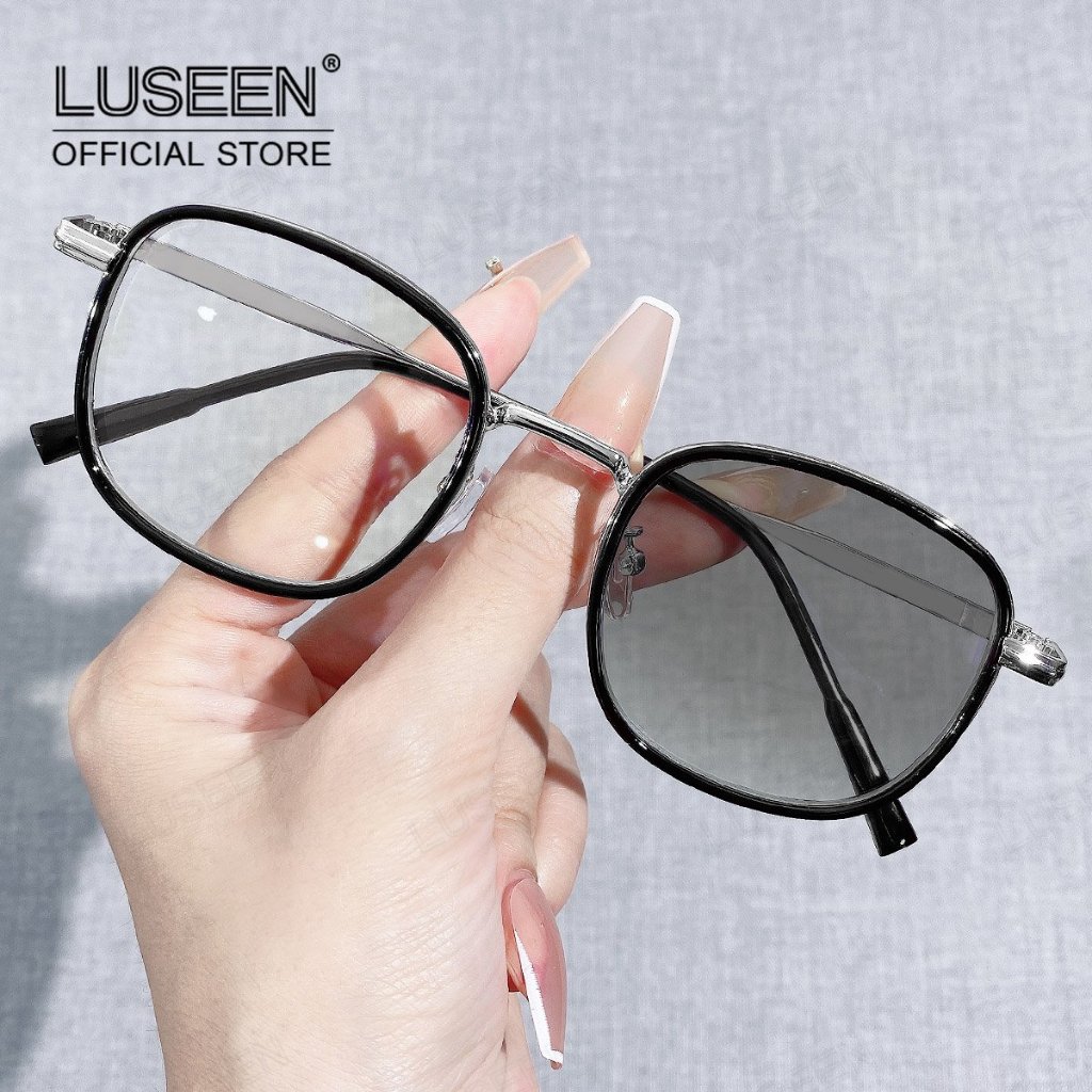LUSEEN แว่นตา แว่นแฟชั่นผู้หญิง โฟโตโครมิก ป้องกันรังสี แว่นตา สําหรับผู้ หญิง แว่นตาวินเทจ โลหะ แว่นตา AG2263
