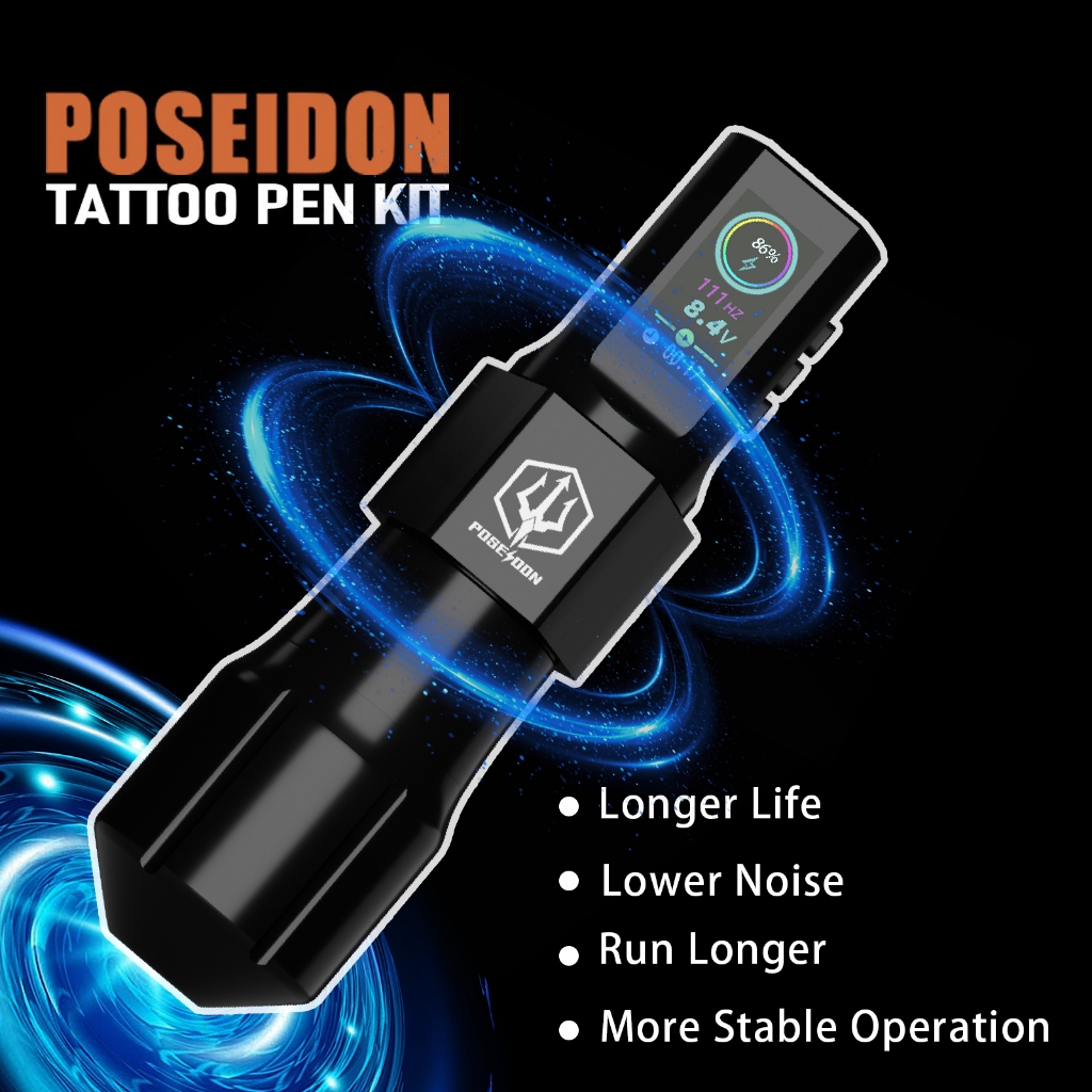 Poseidon ปากกาสักไร้สาย 1800mAh จอแสดงผลดิจิตอล สําหรับศิลปิน