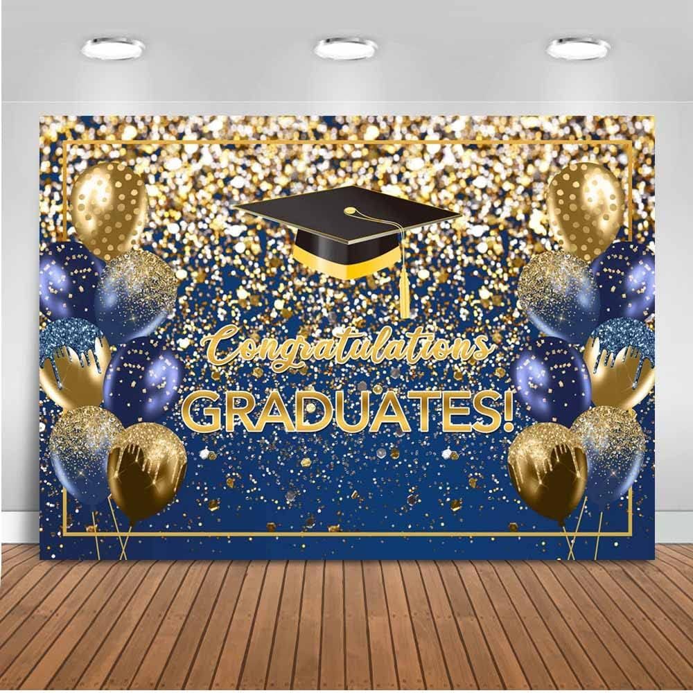 พื ้ นหลังรับปริญญา 7x5 ฟุต Royal Blue และ Gold Flash 2024 ตกแต ่ งงานปาร ์ ตี ้ สําเร ็ จการศึกษา ขอแสดงความยินดี พื ้ นหลังการถ ่ ายภาพสําเร ็ จการศึกษา