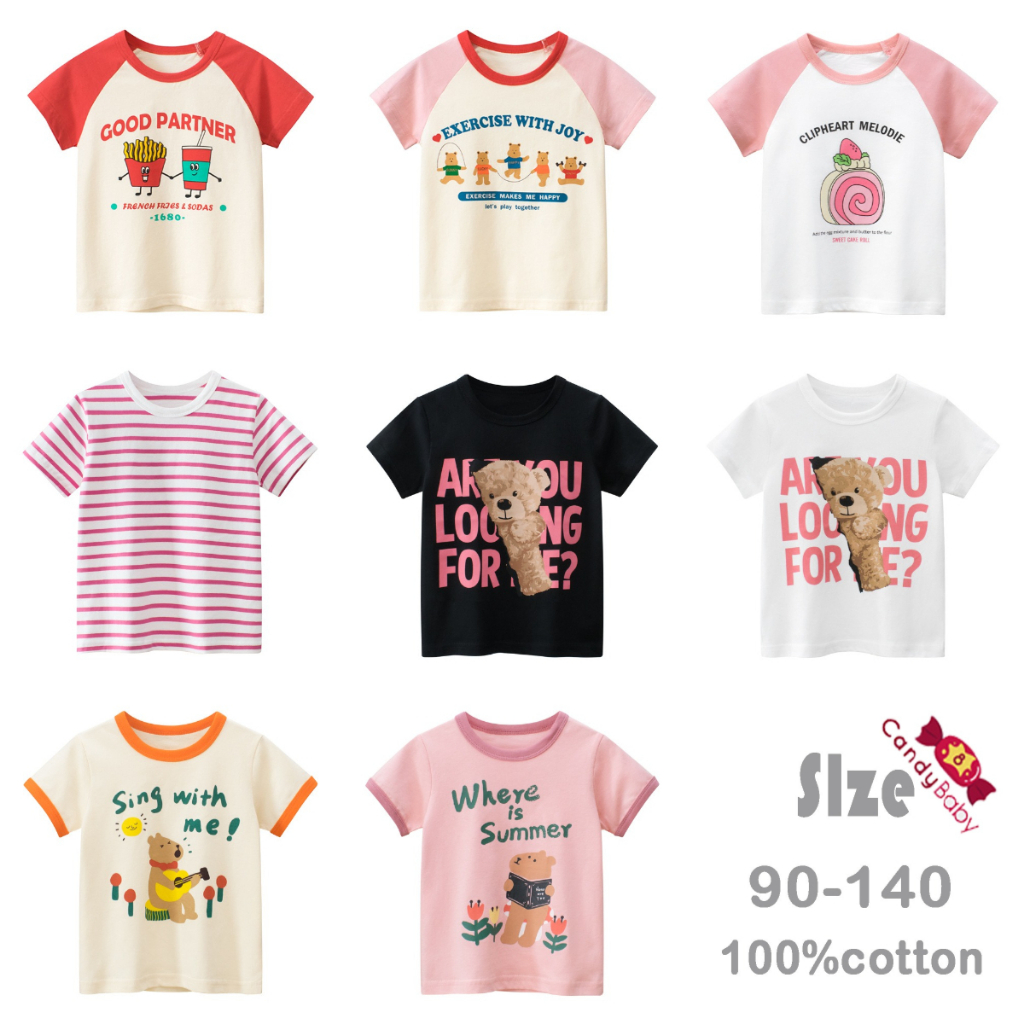 เสื้อยืดแขนสั้น ผ้าฝ้าย ลายการ์ตูน สําหรับเด็กผู้ชาย และเด็กผู้หญิง อายุ 1-8 ปี