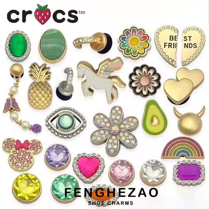 CROCS จิ๊บบิทซ์ สําหรับ จระเข้ สร้างสรรค์จับคู่รองเท้าดอกไม้ของแท้สาวที่ถอดออกได้หลุมรองเท้าอุปกรณ์เสริมโซ่โลหะ จระเข้ อุปกรณ์เสริมตกแต่งหัวเข็มข