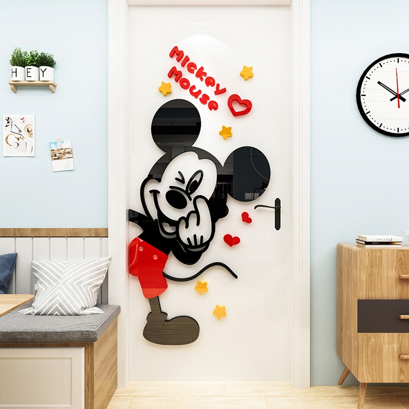 【DAORUI 】Mickeyสติกเกอร์ประตูมิกกี้เมาส์ สติกเกอร์ห้องเด็ก การจัดเรียงห้องเด็กชาย สติกเกอร์ติดผนังอะคริลิคสามมิติ 3D ตกแต่งผนังโรงเรียนอนุบาลสร้างสรรค์
