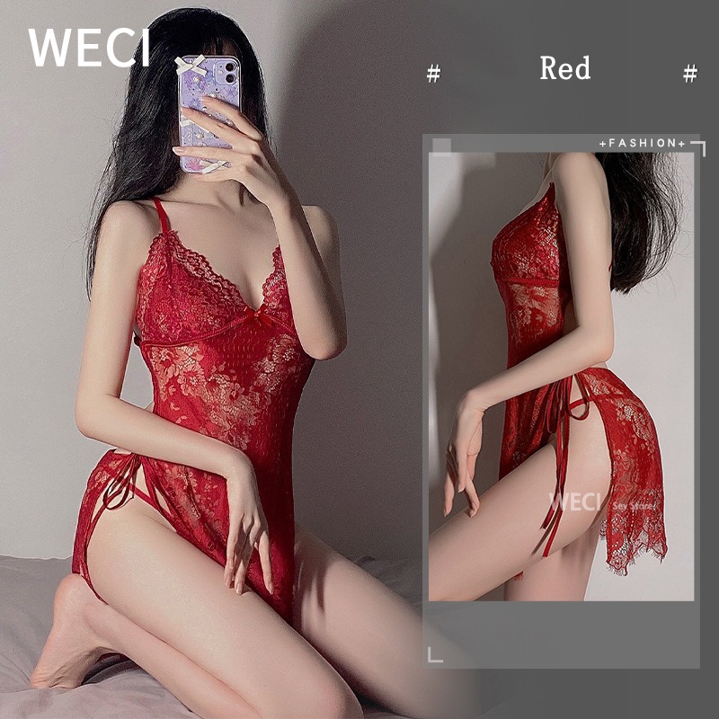Weci ผู้หญิงเซ็กซี่ลูกไม้สลิง Nightgown Backless Lashes ชุดนอนบางนุ่มสบาย 4 สีชุดชั้นในฤดูร้อน