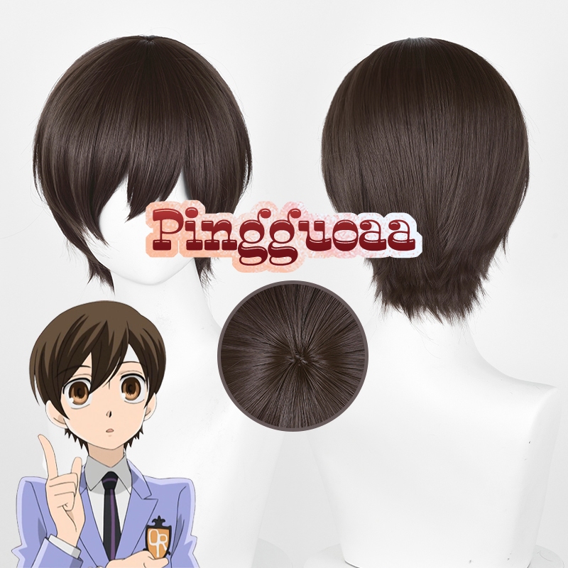 【Manmei】Ouran Highschool Host Club Haruhi Fujioka Cosplay Wig 30cm Dark Brown Short Wigs Heat Resist