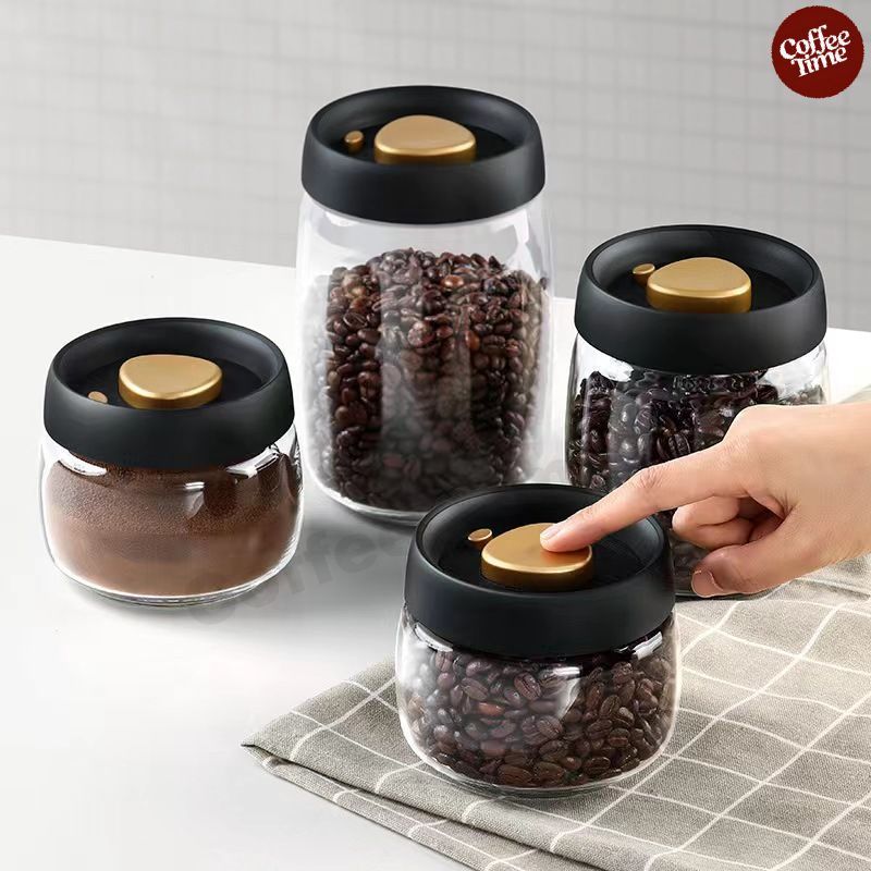 โหลแก้วสูญญากาศ แท้จากญี่ปุ่น สำหรับใส่ชา ผงชา และกาแฟ ป้องกันอากาศเข้า Glass Coffee Canister CoffeeTimeShop