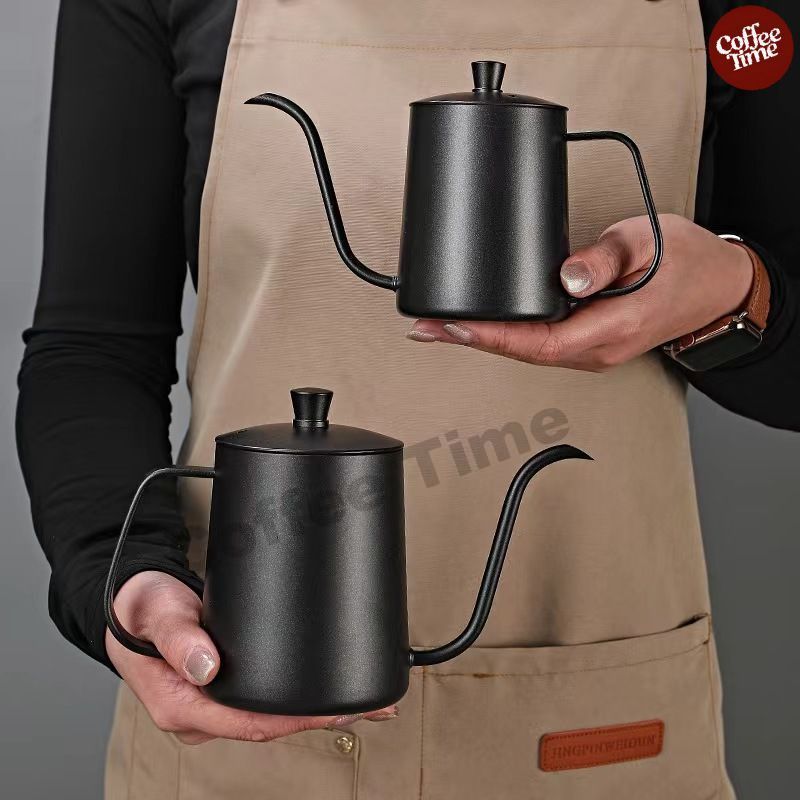 กาดริปกาแฟ สแตนเลส สีเงิน/สีดำ 250ml/350ml/600ml Stainless Pour-Over Coffee Drip Pot CoffeeTimeShop