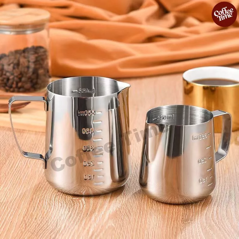 เหยือกตีฟองนม พิชเชอร์ สแตนเลส ถ้วยตีฟองนม 350/600ML CoffeeTimeShop