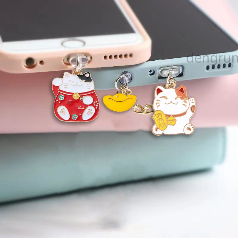 จี้ห้อยโทรศัพท์น่ารัก Lucky Cat จุกเสียบกันฝุ่น ที่ห้อย ไอโฟน iphone type c android จุกเสียบหูฟัง จุกกันฝุ่นโทรศัพท์ phone charm