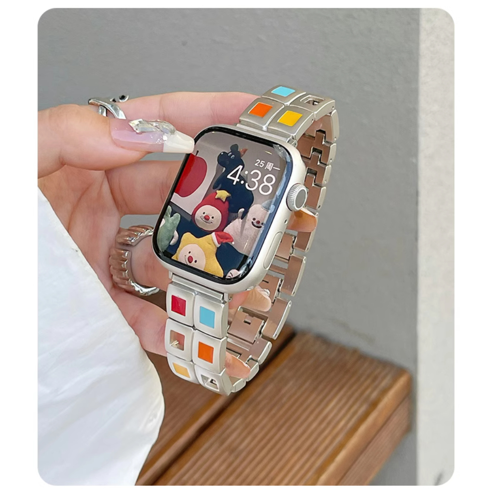 Colorful Dopamine Watchband สาย i watch Strap Series 10 9 8 7 6 5 4 3 2 1, SE,SE2,Ultra Strap Size 38m 40mm 41mm 42mm 44mm 45mm 49mm Handmade Replacement i Watch Strap Loop