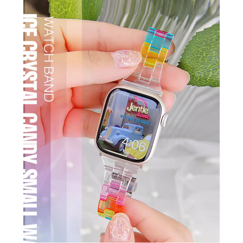 Colorful Dopamine Watchband สาย i watch Strap Series 10 9 8 7 6 5 4 3 2 1, SE,SE2,Ultra Strap Size 38m 40mm 41mm 42mm 44mm 45mm 49mm Handmade Replacement i Watch Strap Loop
