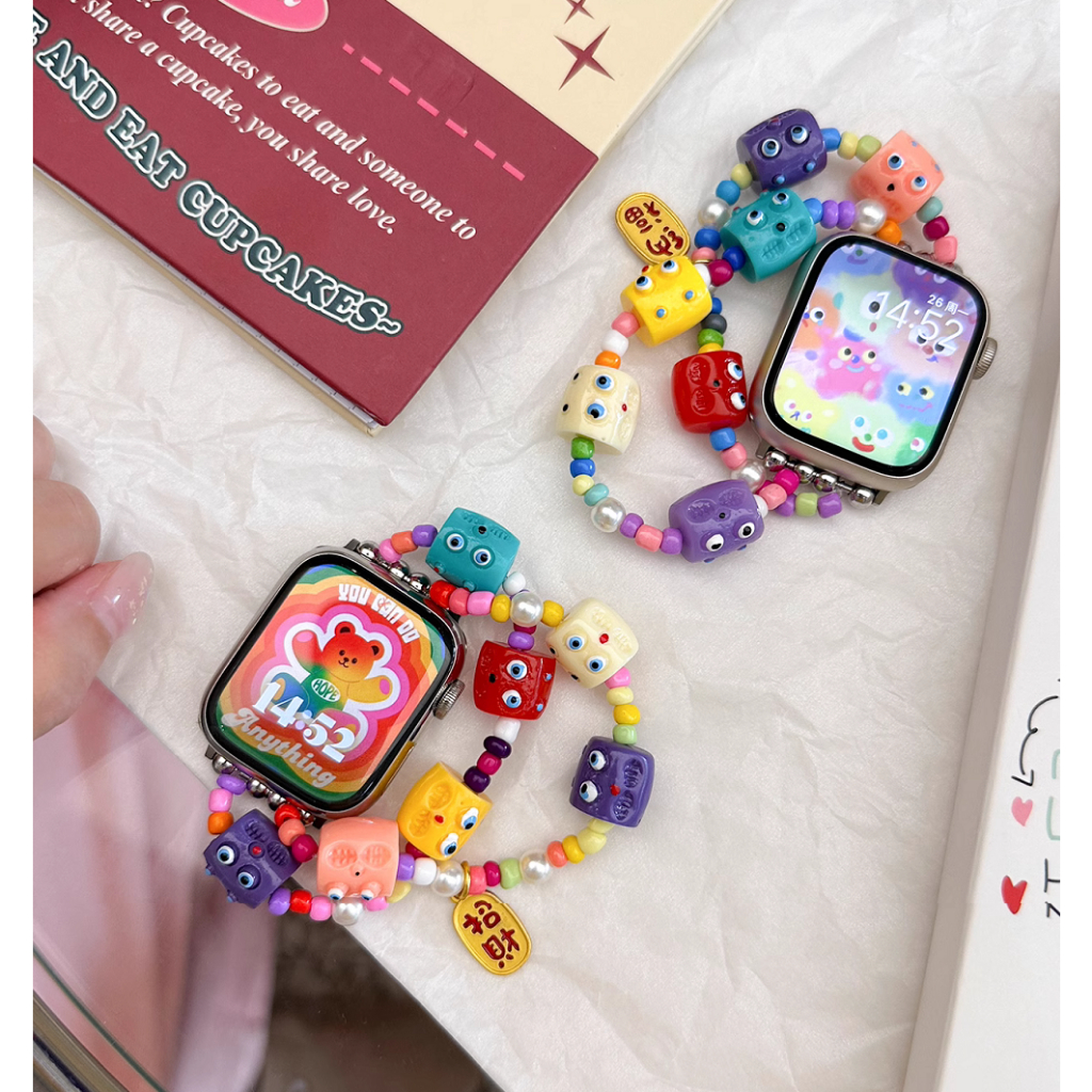 Colorful Dopamine Watchband สาย i watch Strap Series 10 9 8 7 6 5 4 3 2 1, SE,SE2,Ultra Strap Size 38m 40mm 41mm 42mm 44mm 45mm 49mm Handmade Replacement i Watch Strap Loop