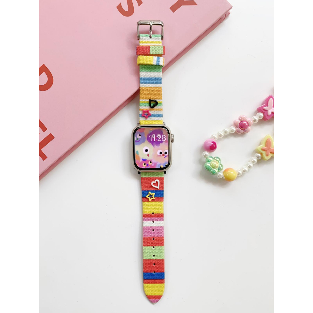 Colorful Dopamine Watchband สาย i watch Strap Series 10 9 8 7 6 5 4 3 2 1, SE,SE2,Ultra Strap Size 38m 40mm 41mm 42mm 44mm 45mm 49mm Handmade Replacement i Watch Strap Loop