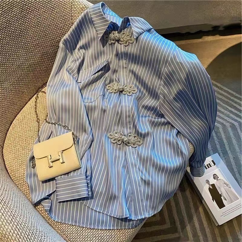 สไตล์เกาหลีผู้หญิงสุภาพสตรีหลวมลายขนาดใหญ่ Baggy เสื้อเชิ้ตแขนยาวเสื้อ Baju Wanita Panjang ใหม่พร้อมสต็อก
