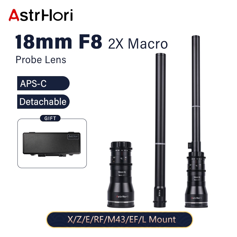 Astrhori 18mm F8 APS-C มุมกว ้ าง 2X Macro Probe เลนส ์ ไฟวงแหวนในตัว