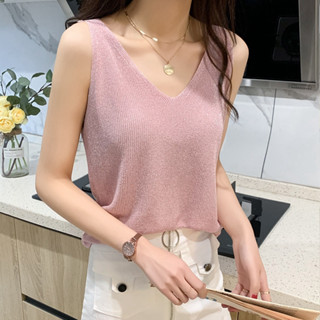 เสื้อกั๊กสตรีสวมใส่ภายในฤดูร้อนบางสไตล์ผ้าไหมสดใสยกทรงด้านบน…