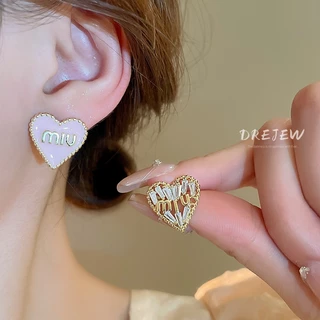 DREJEW เดรช 925 เงินเข็มเพทายจดหมายรักต่างหูขนาดเล็กสดและหวาน อิน ต่างหูอารมณ์แฟชั่นฤดูร้อนต่างหูอเนกประสงค์สําหรับผู้หญิง