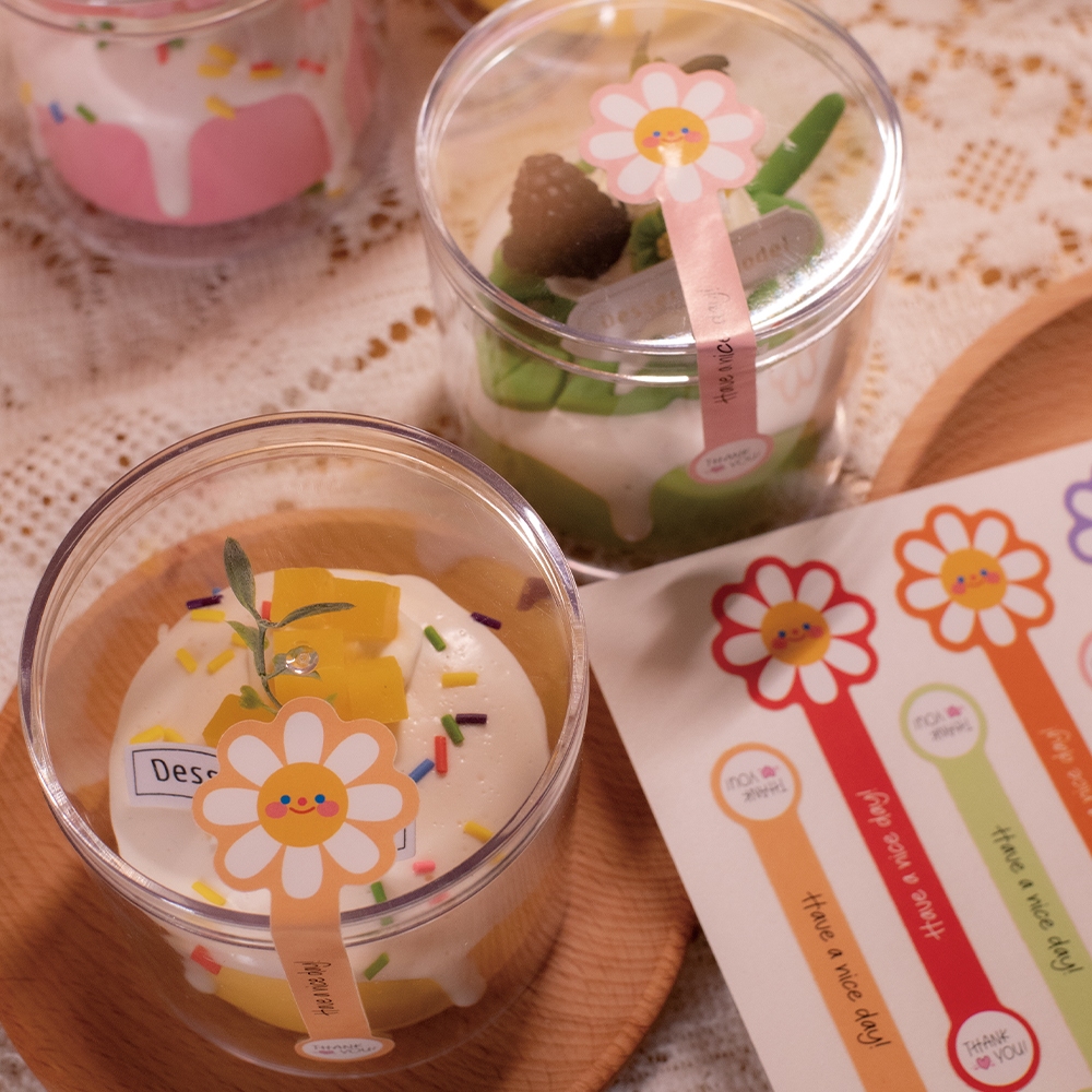 100 ชิ้น/แพ็คน่ารักดอกไม้รูปขอบคุณสติกเกอร์ทําด้วยมืออบเค้กบรรจุภัณฑ์ตกแต่งฉลากติดด้วยตนเองปิดผนึกสติกเกอร์