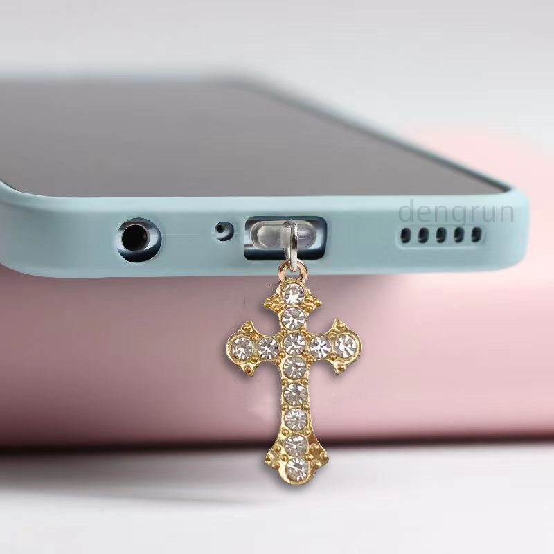 จี้ห้อยโทรศัพท์น่ารัก ไม้กางเขน จุกเสียบกันฝุ่น ที่ห้อย ไอโฟน iphoneจุกเสียบหูฟัง จุกกันฝุ่นโทรศัพท์