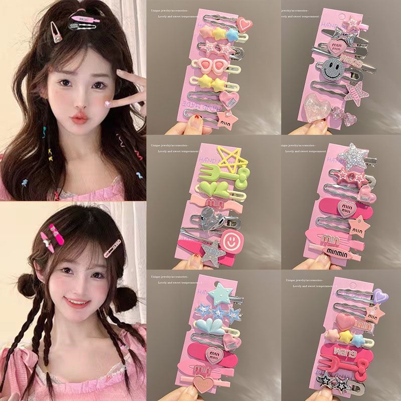 7pcs/set คลิปผมโลหะแฟชั ่ นใหม ่ Y2K Star Hairpins Shiny Rhinestone Bangs คลิปด ้ านข ้ างสําหรับสาวผู ้ หญิงอุปกรณ ์ เสริมผม