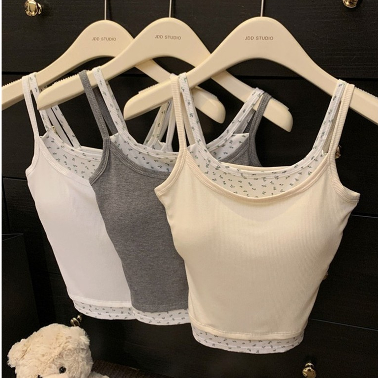 พร้อมส่ง เสื้อสายเดี่ยว มีฟองน้ำ ลายน่ารักทั้งตัว สีพาสเทล