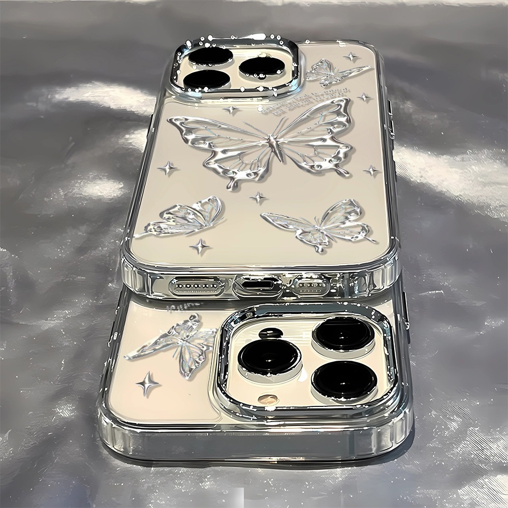 เคสโทรศัพท์ผีเสื้อโลหะพร้อมเคสนุ่มโลหะโปร่งใสเข้ากันได้กับเคส iphone 15 14 13 12 11 pro max mini XR XS se 7 8 เคสโทรศัพท์