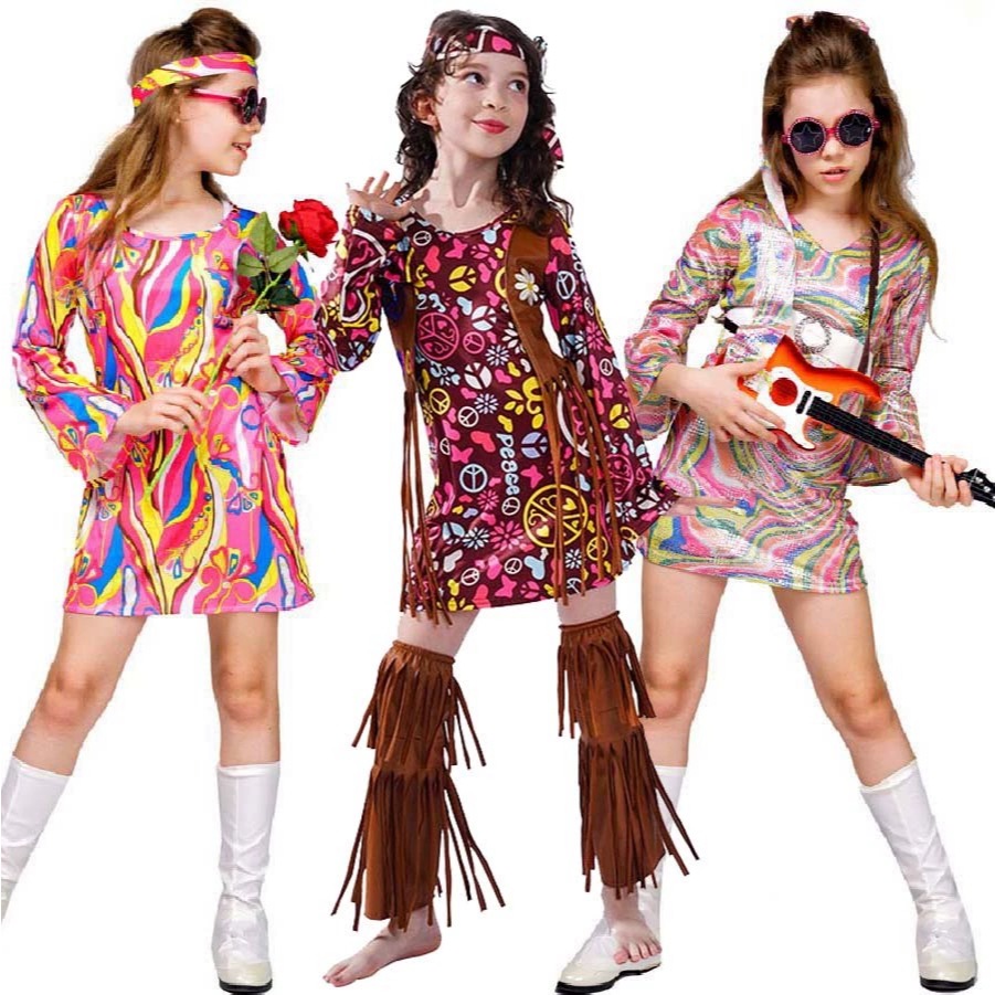 Shiningstars เด็กผู้หญิง Retro 60 70s Disco Dazzler เครื่องแต่งกาย Sparkle Metallic Hippie Old School Dress Up เครื่องแต่งกายสําหรับสาว