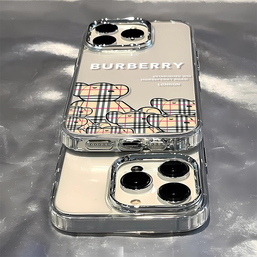 เคสโทรศัพท์ Burberry Bear พร้อมเคสนิ่มโลหะโปร่งใสเข้ากันได้กับเคส iphone 15 14 13 12 11 pro max mini XR XS se 7 8 เคสโทรศัพท์