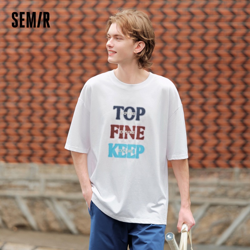 Senma เสื้อยืดแขนสั้นผู้ชาย 2024 ฤดูร้อนสไตล์ใหม่หลวมแฟชั่นสีตัดกันสร้างสรรค์พิมพ์ด้านบน Retro Preppy สไตล์