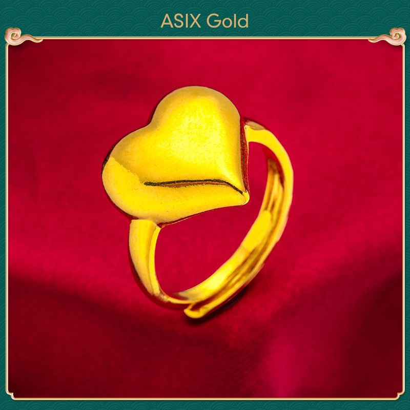 แหวน 24K Gold Plated เกาหลีทอง 916 Bangkok Gold 18K Saudi Gold Elegant Charm Big Love Heart แหวนสําหรับสุภาพสตรี ASIXGOLD
