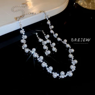 Drewjew choker สร้อยคอคลื่นเพชรมุกชุดเกาหลีแฟชั่นระดับไฮเอนด์ clavicle chain niche commuting เครื่องประดับสําหรับผู้หญิง