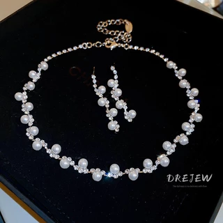 Drewjew choker สร้อยคอคลื่นเพชรมุกชุดเกาหลีแฟชั่นระดับไฮเอนด์ clavicle chain niche commuting เครื่องประดับสําหรับผู้หญิง