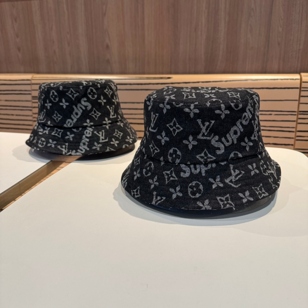 Lv Black Men Women Same Style SUPREME Print Bucket Hat