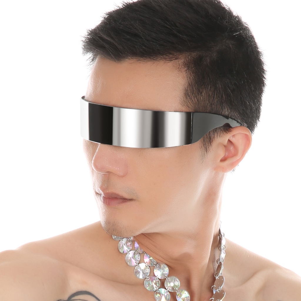 แว่นกันแดดสะท้อนแสงชิ้นเดียวสําหรับผู้หญิงแว่นตาการถ่ายภาพถนน Cyberpunk Cool Sci-Fi ส่วนบุคคล
