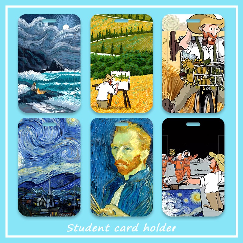 Van Gogh Oil Painting card Holder Cute Cartoon ID card case Transportation Office Name Tag ( รวมเชือกสีขาว