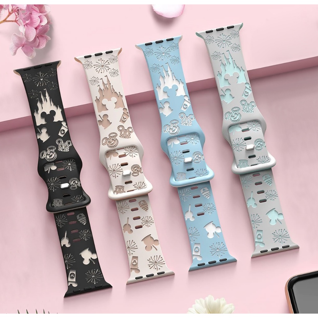 3d Imprint ปราสาทซิลิโคนสําหรับนาฬิกา Series10 Series9 Series8 Series7 Series 6 5 4 3 2 1,SE , SE2, Ultra2, Ultra สายขนาด 49 มม.41 มม.45 มม.40 มม.44 มม.38 มม.42 มม.44 มม.44 มม. Compatible for apple watch สาย